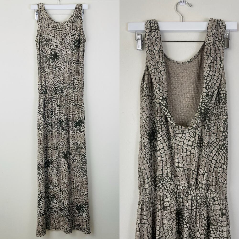 Ahimsa Women’s Snake Print Scoop Neck Backless Maxi Dress with Slit Size Medium